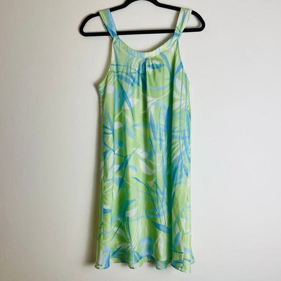 Oscar de la Renta Babydoll Dress Short Blue Green Leaf Print Flowy Beach size M - Picture 6 of 6
